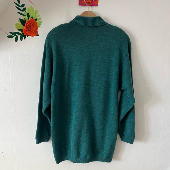 EUC VTG 80s Levanté Teal Lambswool Sweater dress cardigan shoulder pads WARM - Picture 10 of 16